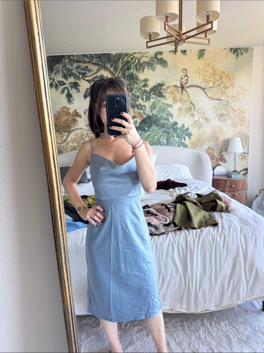BHLDN Powder Blue Midi Slip Dress with Spaghetti Straps